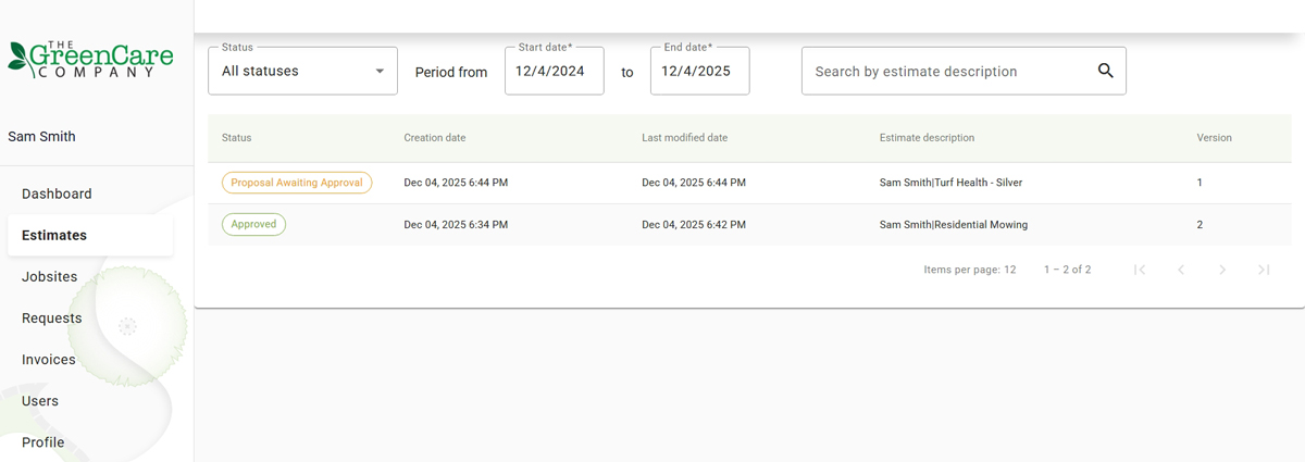 GreenCare Company Dallas Texas Customer Portal