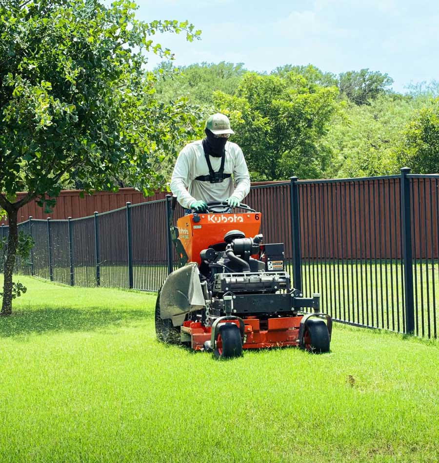 Cutting grass for homeowner in Justin Texas